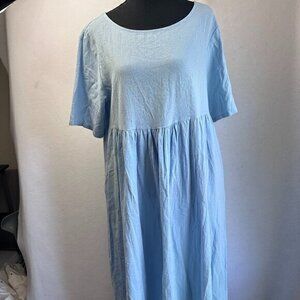 Just Fashion Now dress Women M sky blue short sleeve midi‎ cotton Lagenlook NWT